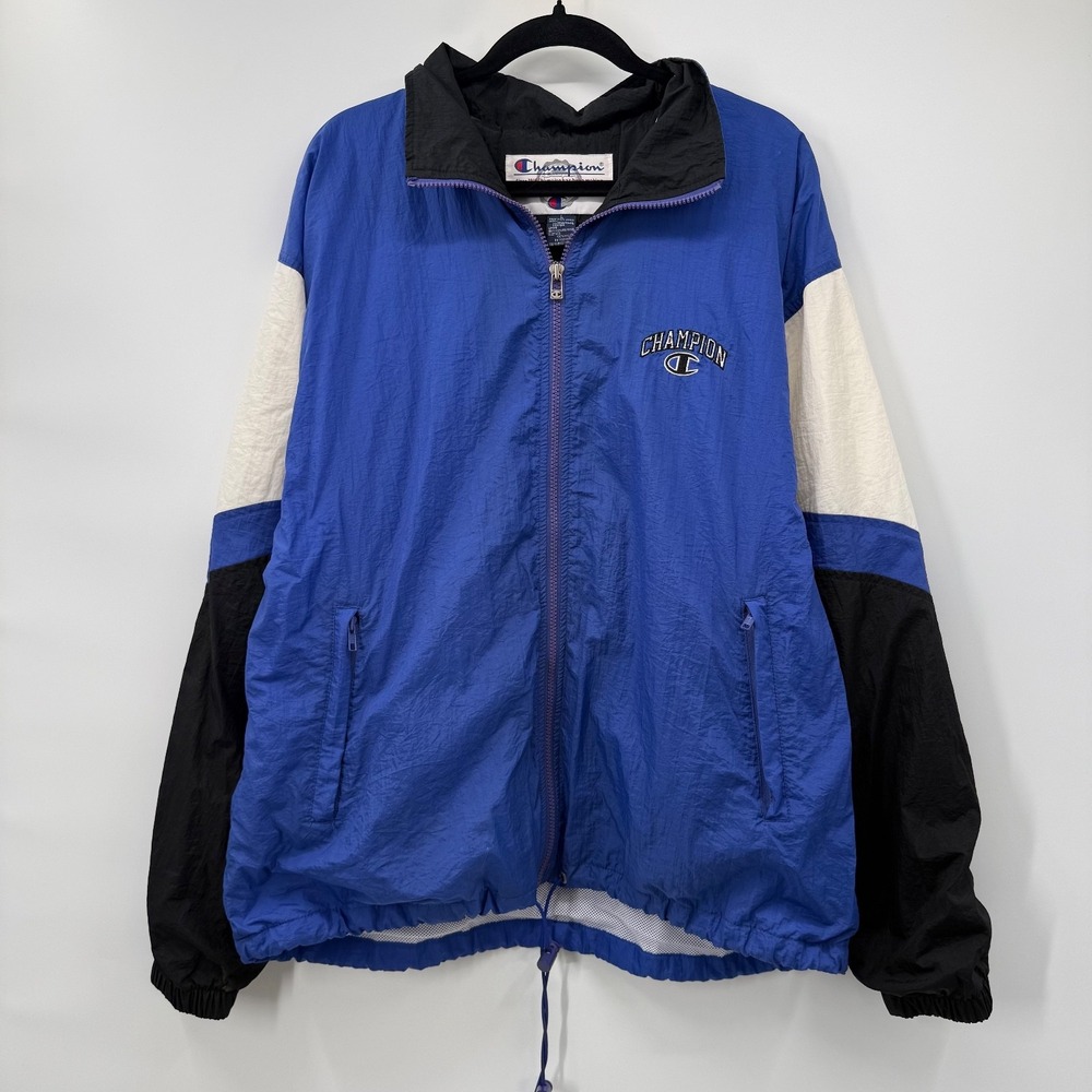 Champion Windbreaker Mens Size Large Pullover Jacket Full Zip Vintage Colorblock